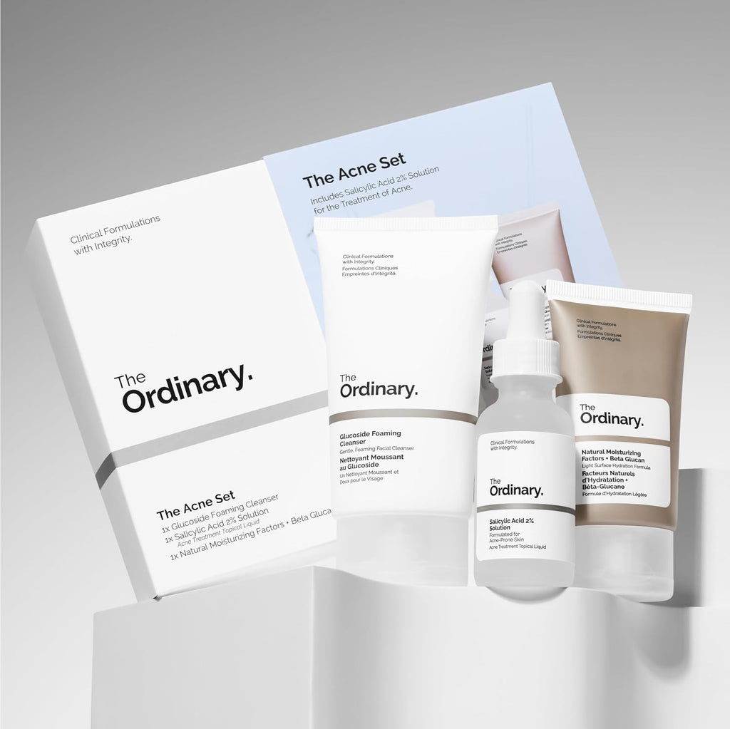 The Ordinary the Acne Set, 3-Step Skin Regimen with Glucoside Foaming Cleanser, Salicylic Acid 2% Solution, and Natural Moisturizing Factors + Beta Glucan | Skin Care Set